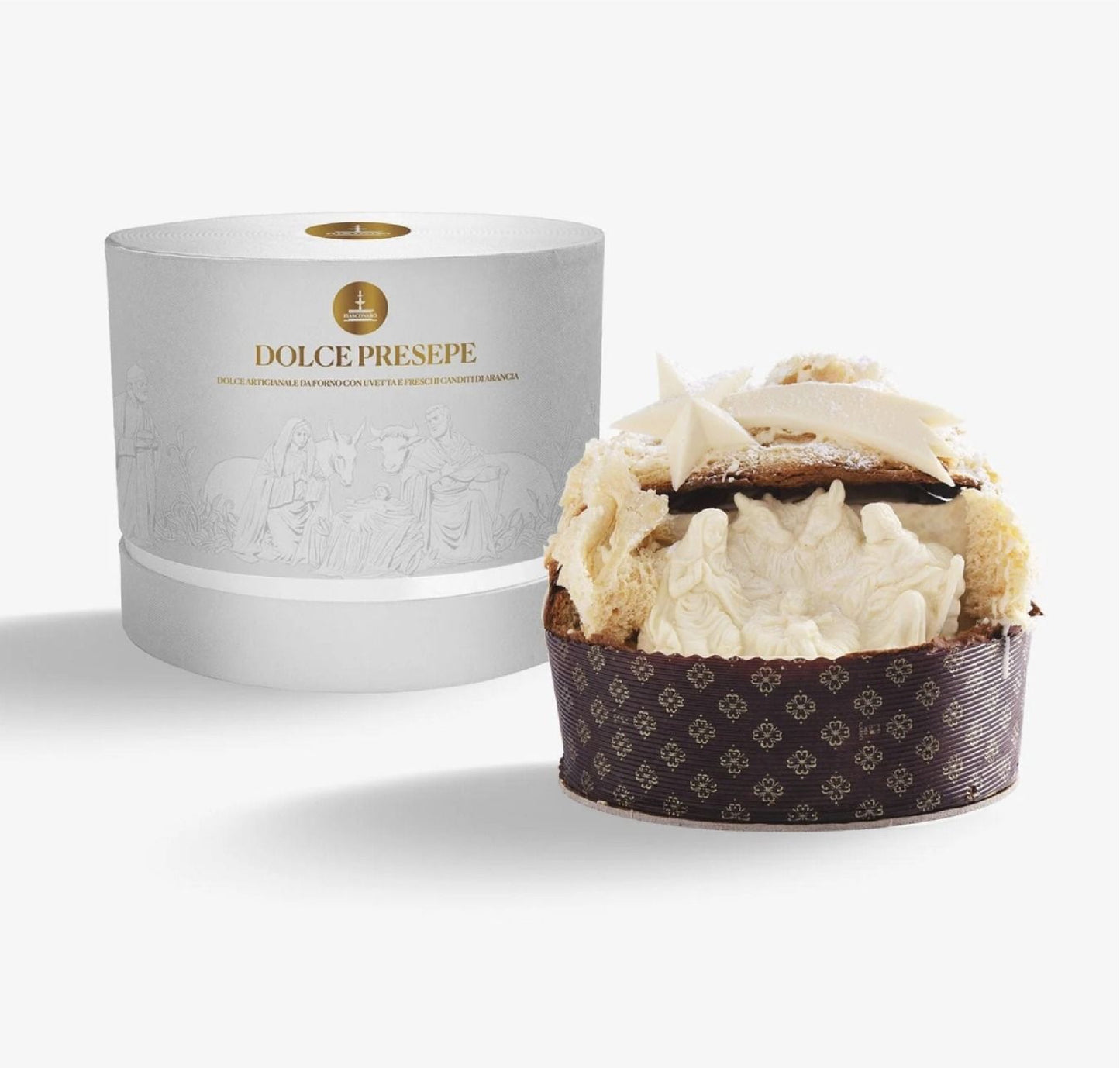 Panettone artizanal cu stafide si portocale confiate 1,7Kg, cu Scena Nasterii creata manual