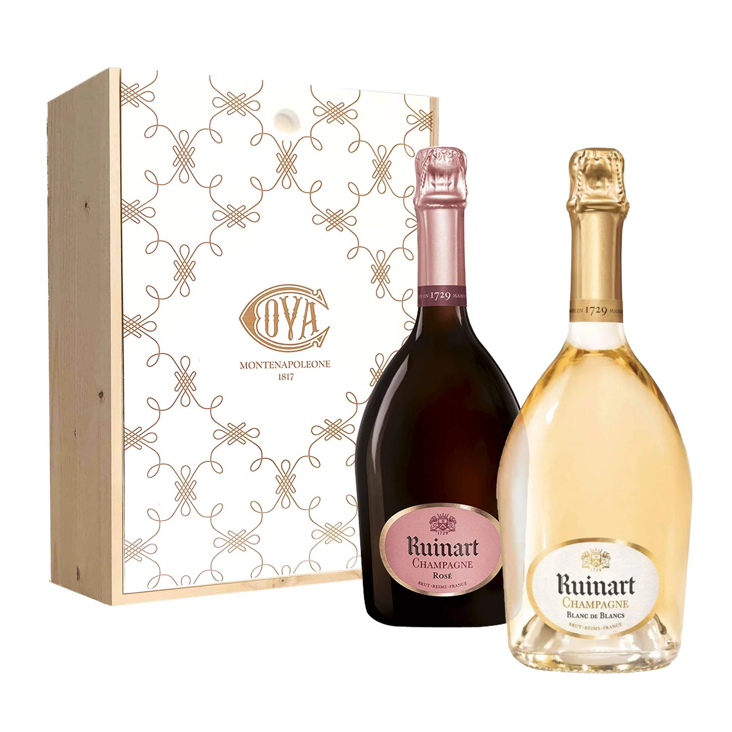 2 Sticle Șampanie Ruinart Blanc de Blancs și Rosé 750 ml în cutie Cova