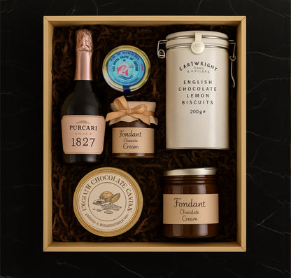 Cutie cadou, cutie lemn albastra , motiv iarna, set caviar si ciocolata